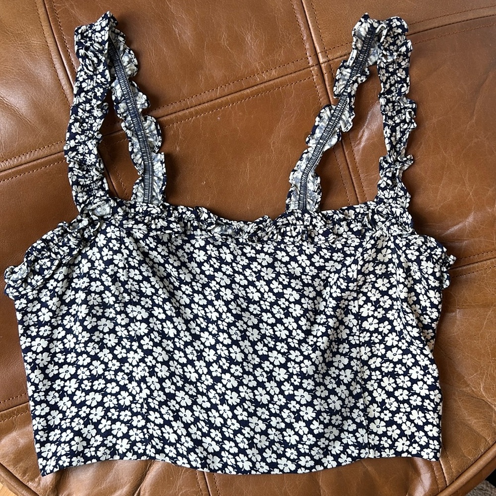 Reformation Black and White Floral Crop Top